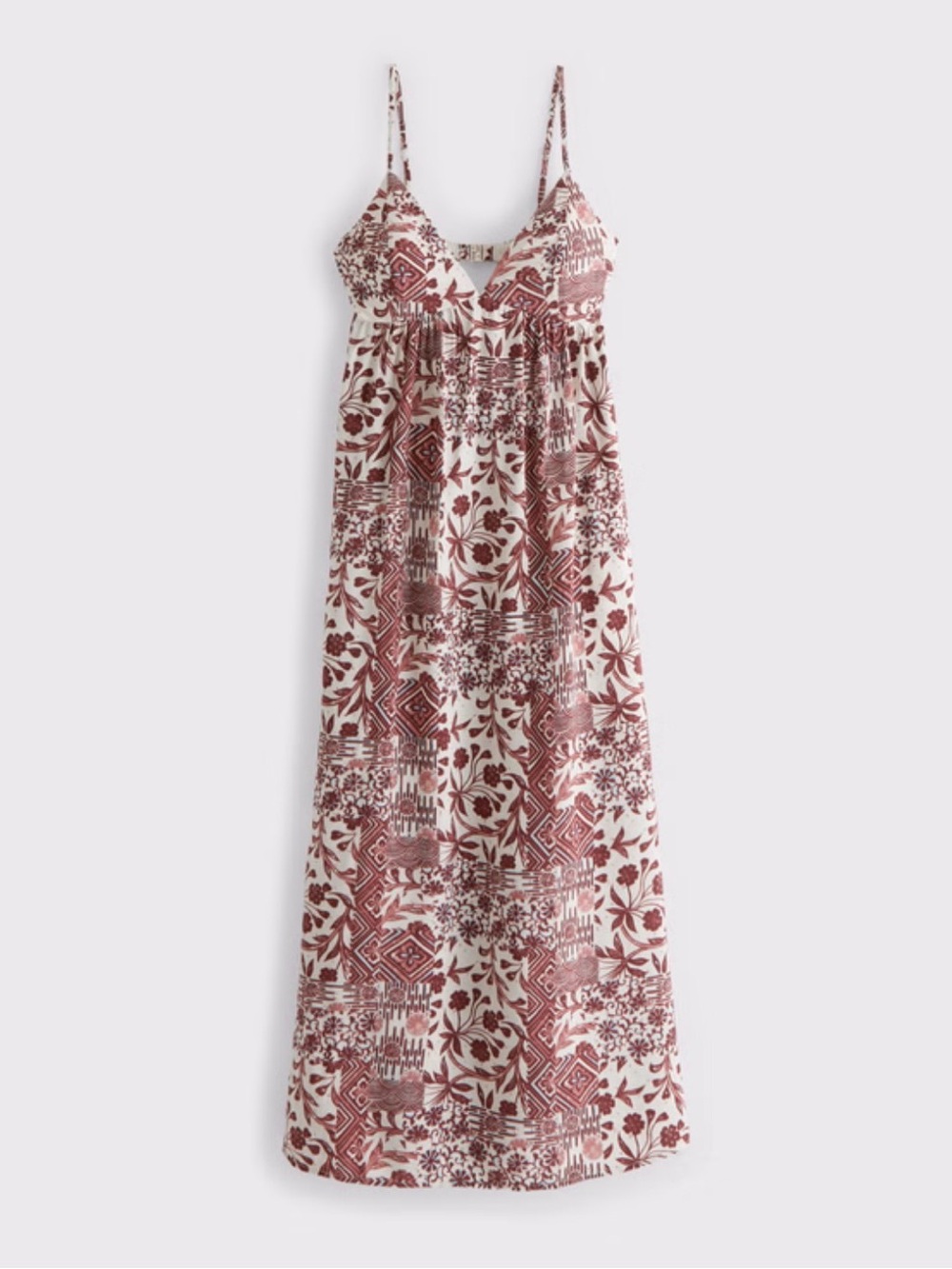 Abercrombie & Fitch White Maxi Dress with Rust Floral Print Bra Free Flowy maxi